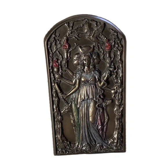 Hecate Triple Goddess Decorative Trinket Box Resin with Bronze Tones Accents